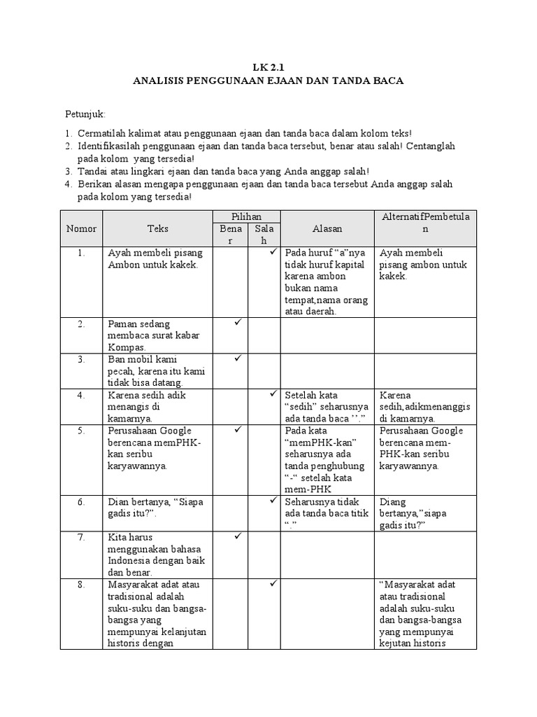Lk analisis kesalahan penggunaan ejaan dan tanda baca pdf