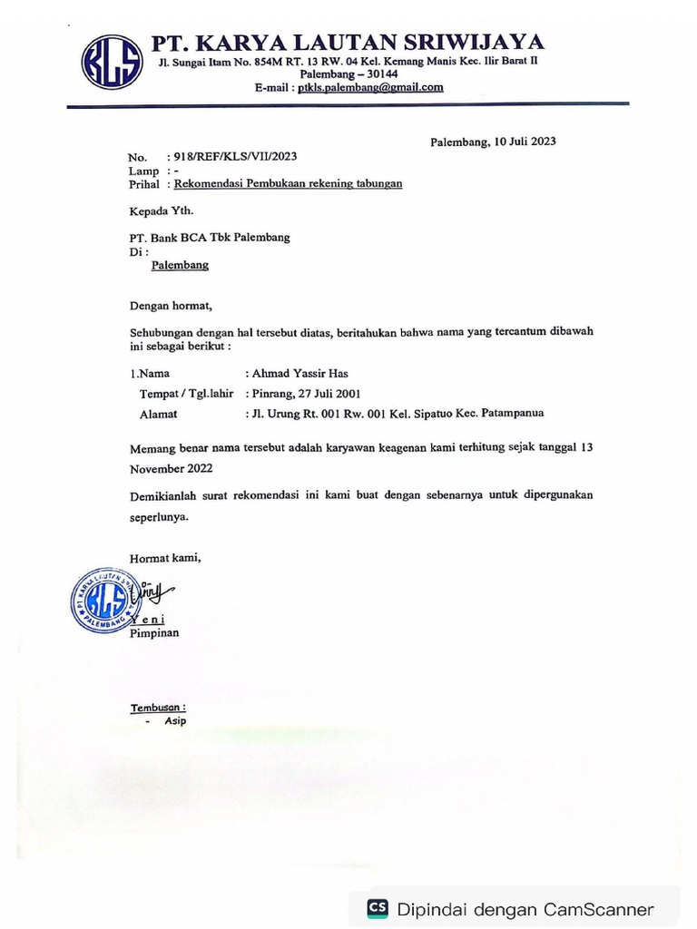Contoh Pengajuan Pembukaan Rekening | PDF