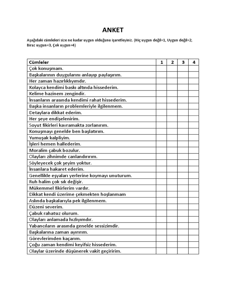 Ocean Kişilik Testi | PDF