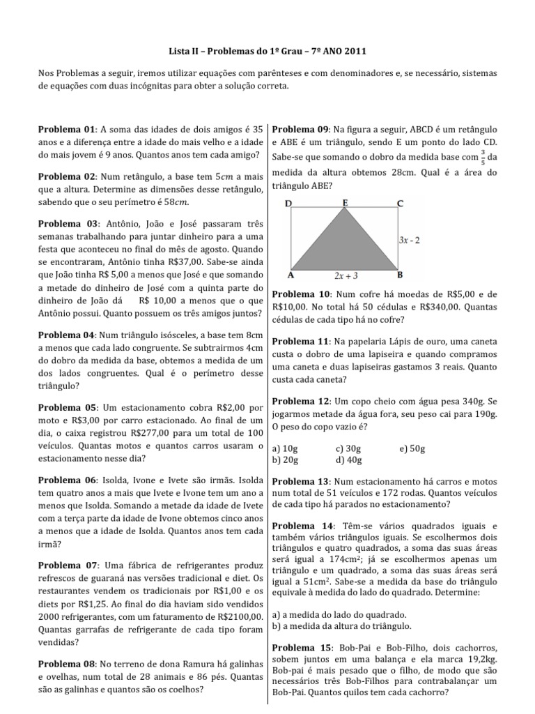 Problemas Com Função Do 1 Grau Exercícios Resolvidos