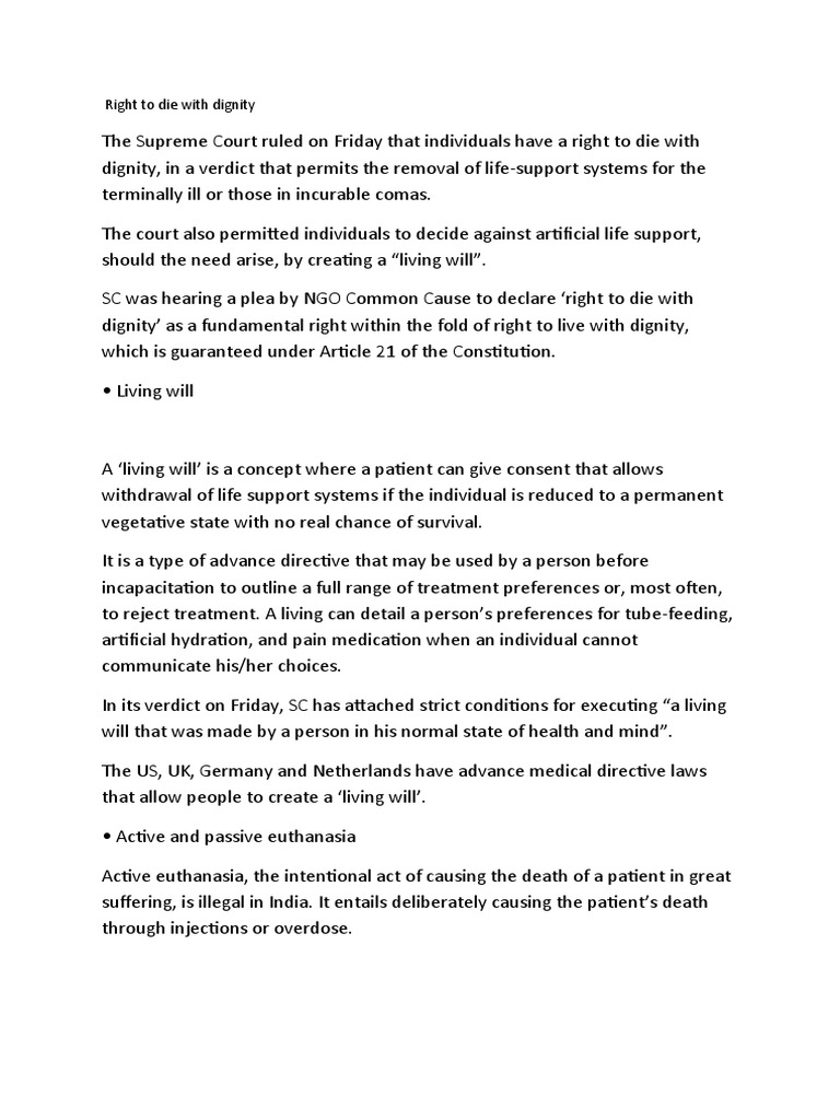 Right To Die With Dignity | PDF