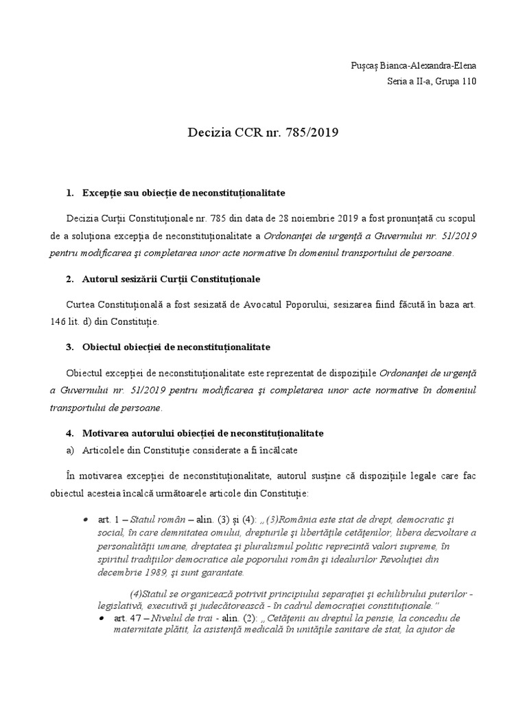 Decizia CCR Nr. 785 Din 2019 | PDF