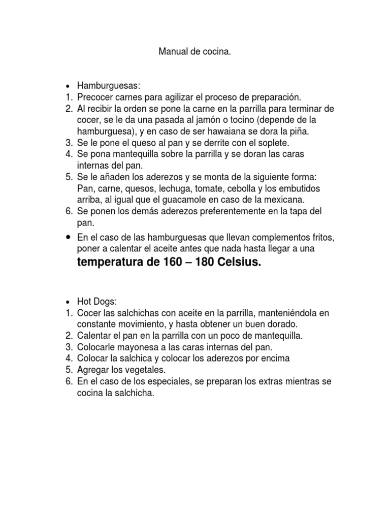 Manual de Cocina | PDF | Hamburguesas | Pancho