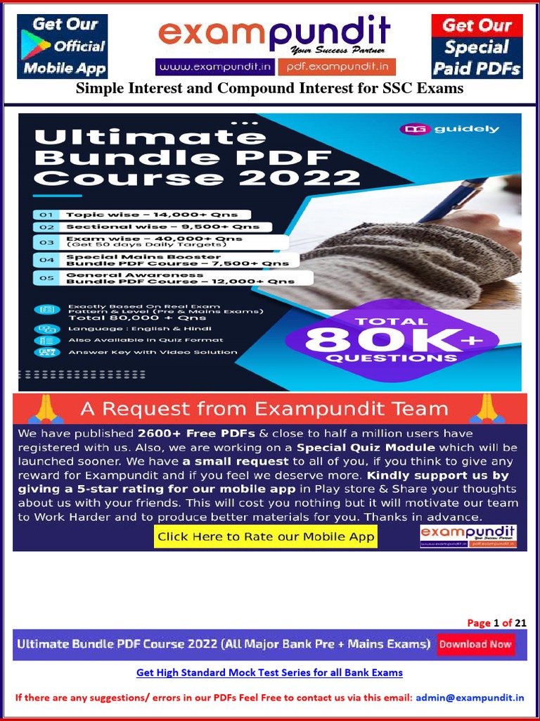 Simple Interest And Compound Interest Questions Pdf For Ssc Tier I