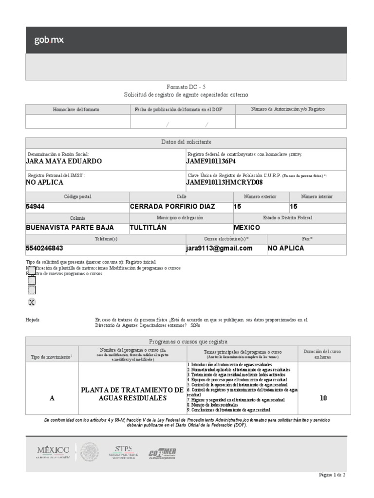 Formato DC-5 para Registro STPS PDF