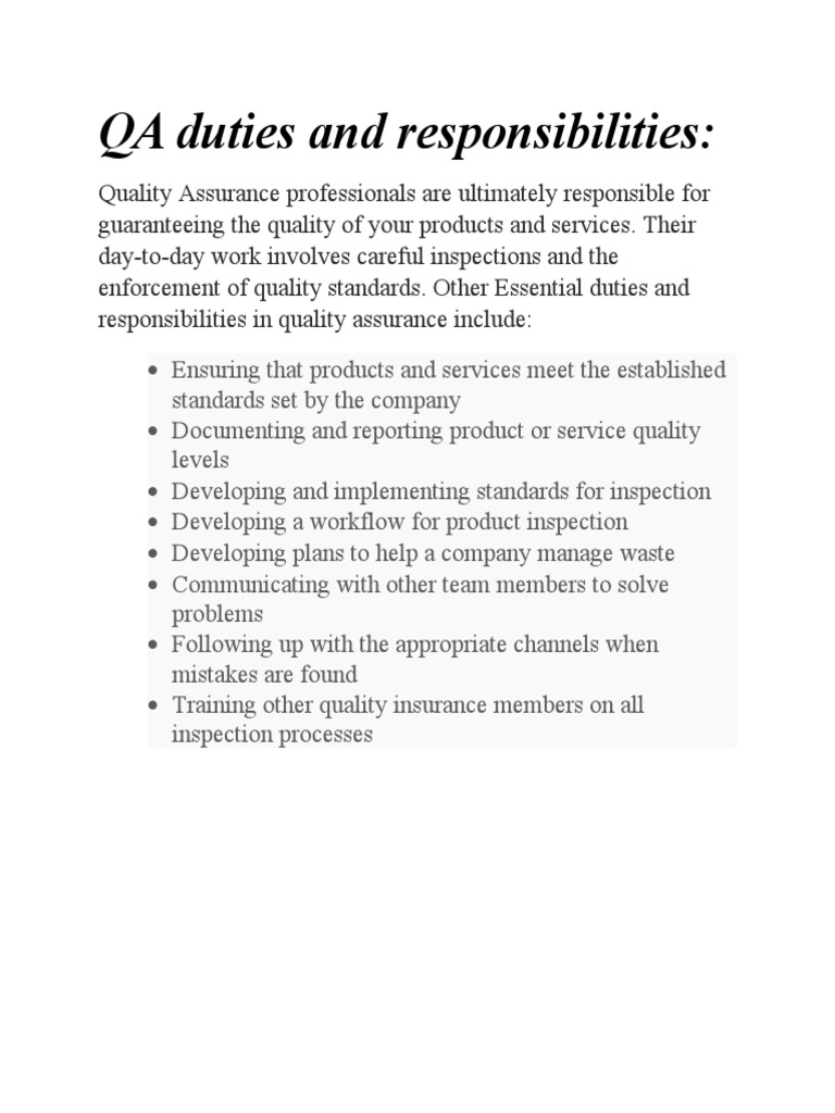 QA Duties and Responsibilities | PDF | Career & Growth | Business