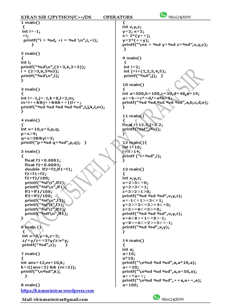 Kiran Sir C/Python/C++/Ds Operators | PDF | Computer Programming ...
