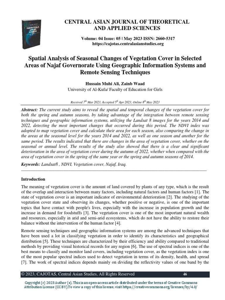 Spatial Analysis of Seasonal Changes of Vegetation Cover in Selected ...