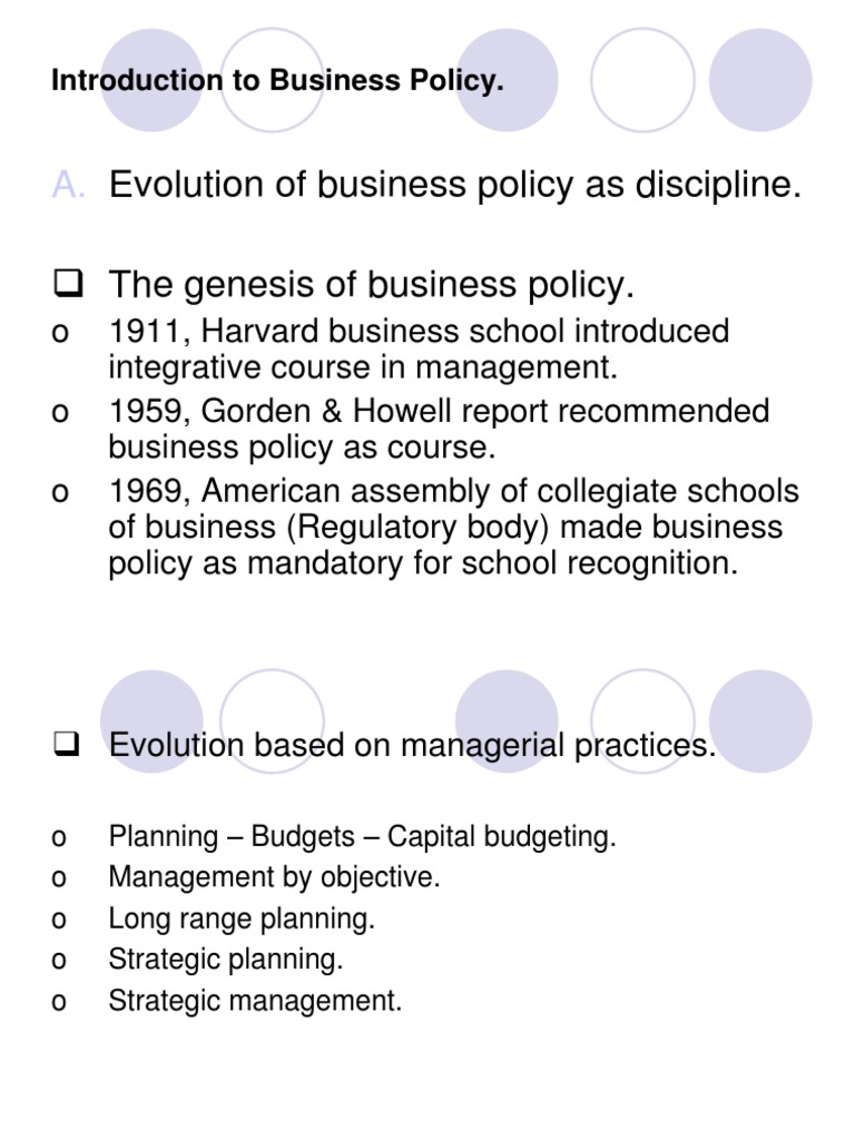 Evolution and Importance of Business Policy | PDF | Strategic ...