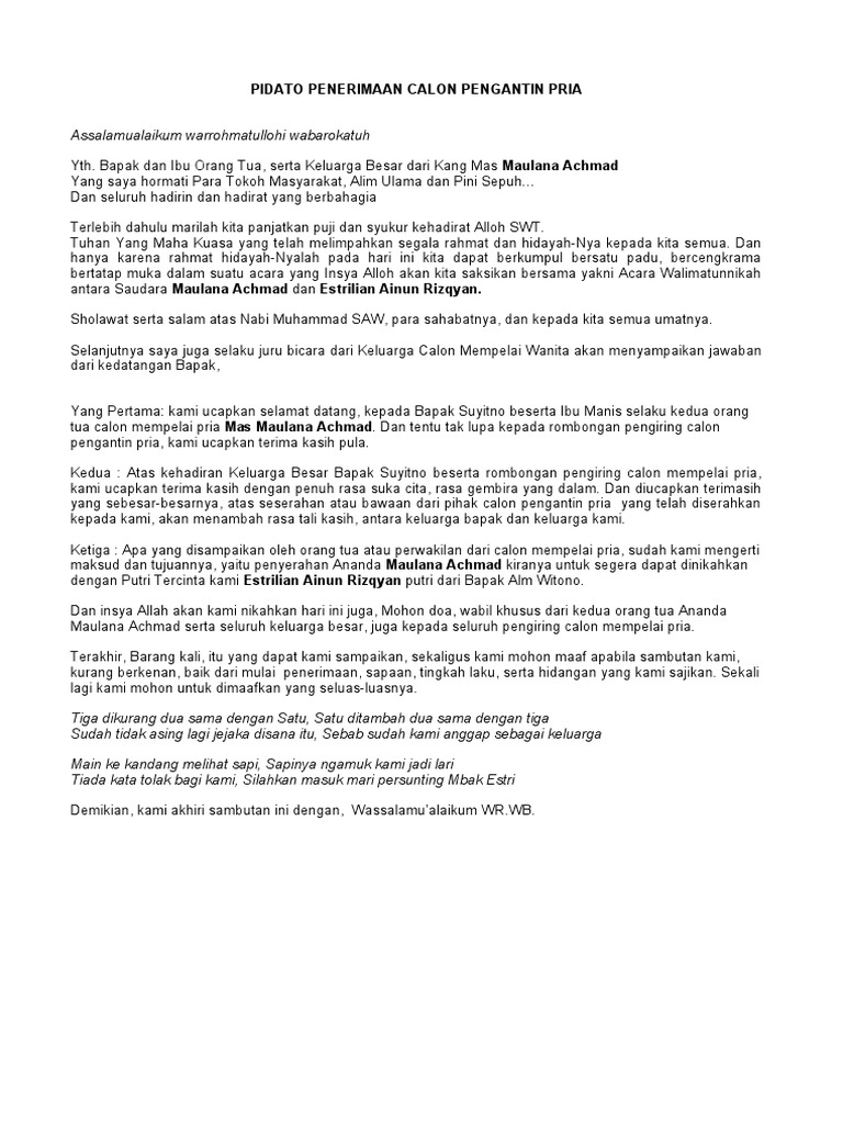 Pidato Penerimaan Calon Pengantin Pria PDF