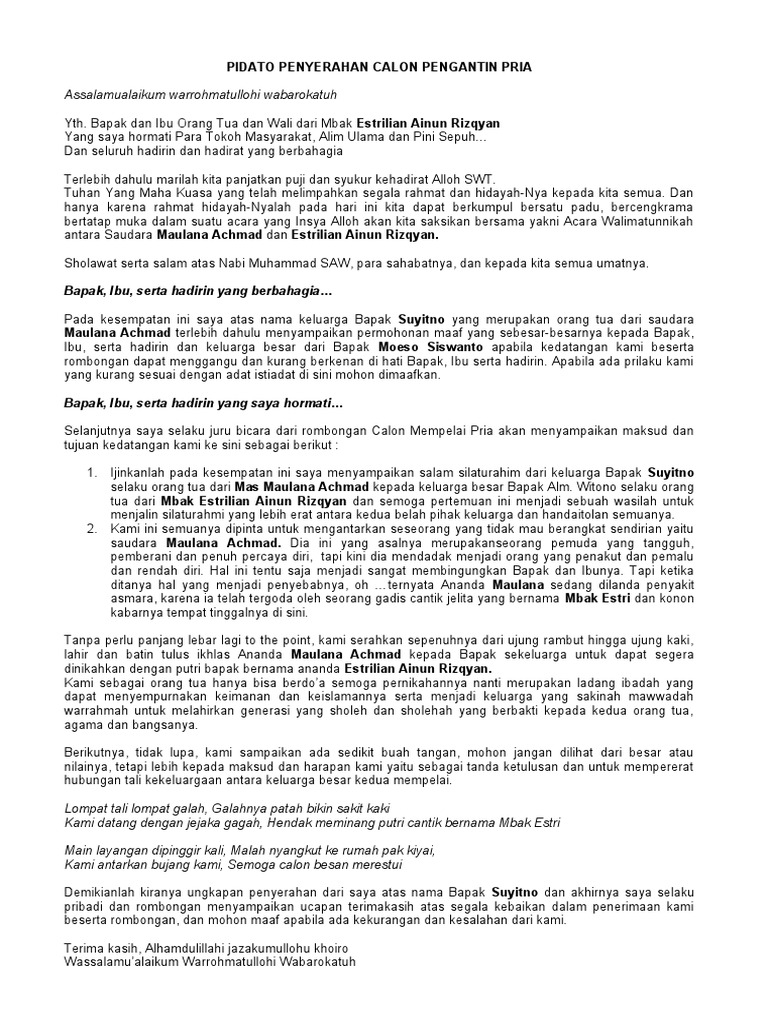 Pidato Penyerahan Calon Pengantin Pria PDF