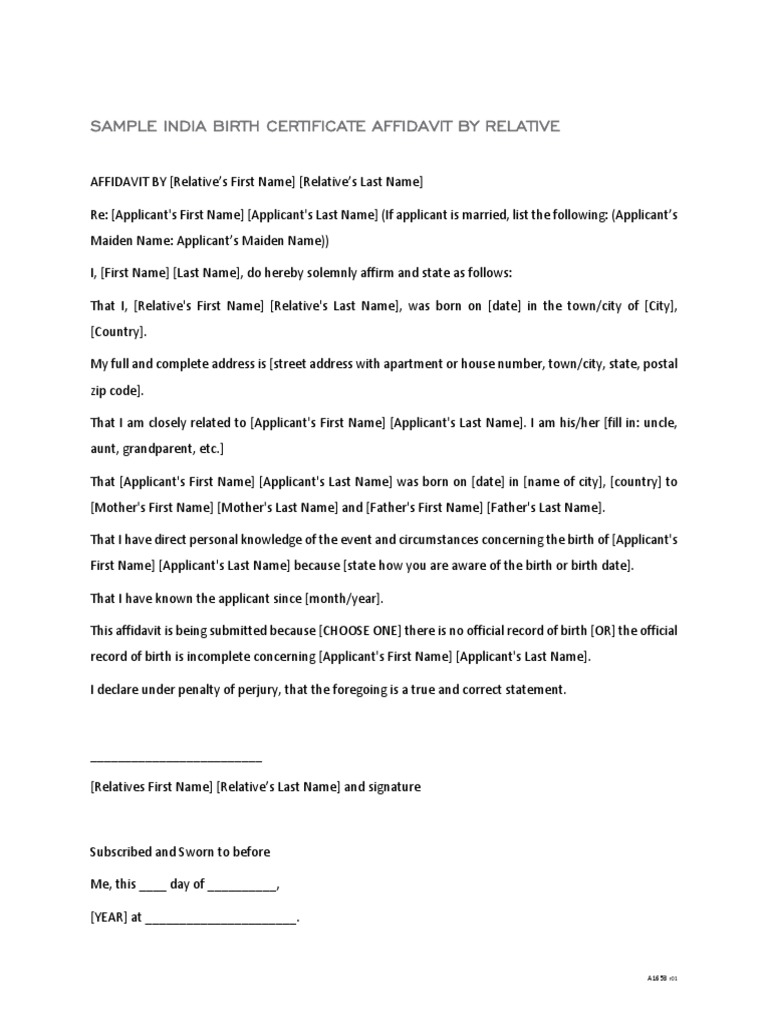 Sample Birth Certificate Affidavit India | PDF | Language Arts & Discipline