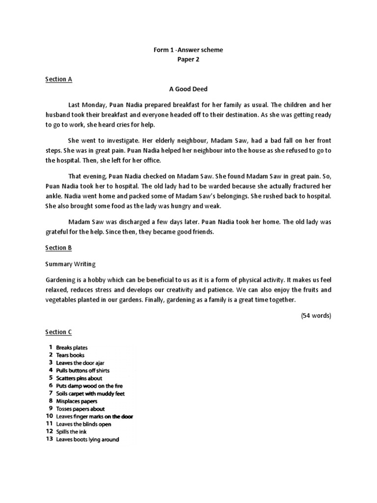 Answer - Form 1 Paper2 | PDF