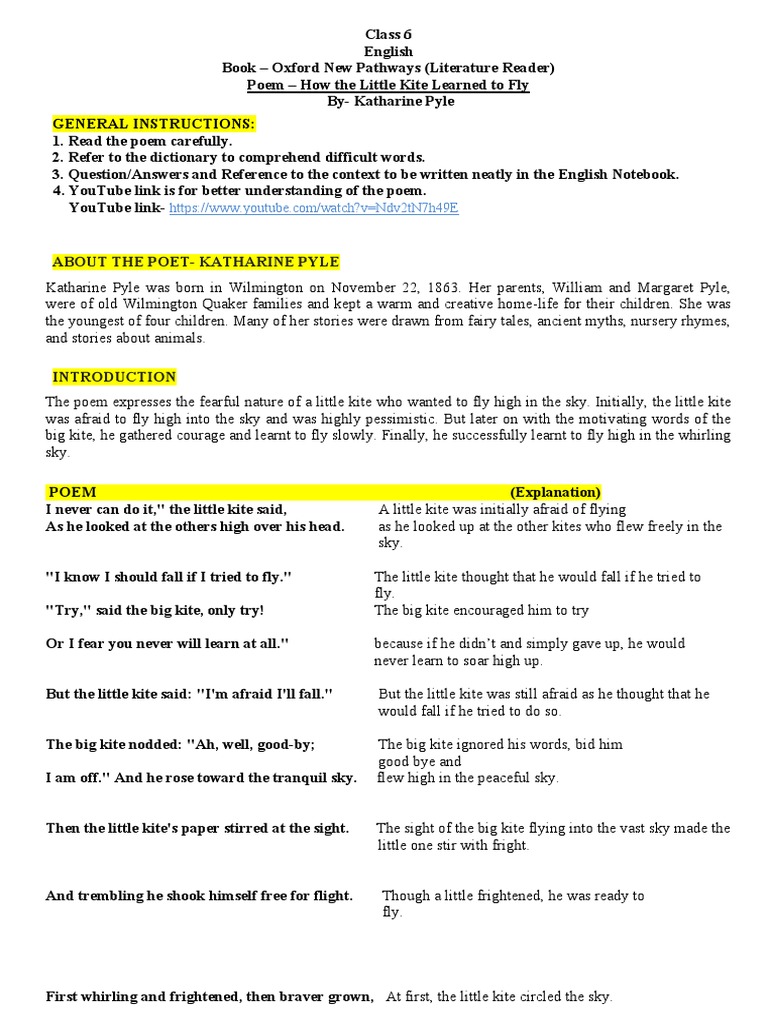 6 English How The Little Kite Learned To Fly and Verb NotesVL