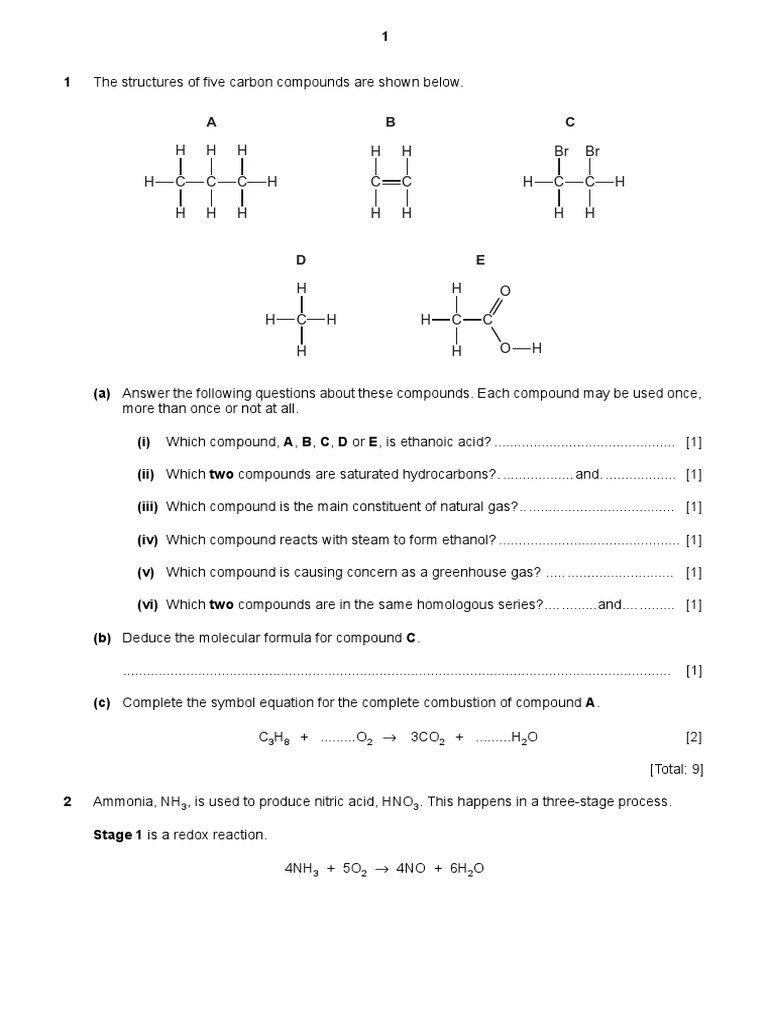 Igcse Chemistry Questions | PDF | Chemical Reactions | Sulfuric Acid