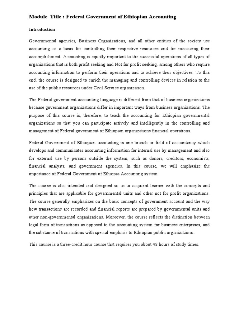 Federal Government of Ethiopia Accounting Module PDF