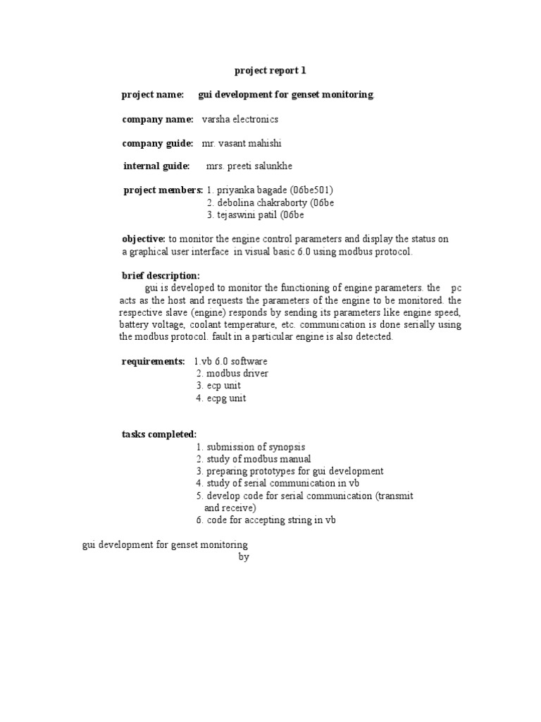 1st Report On GUI Development For Genset Monitoring | PDF