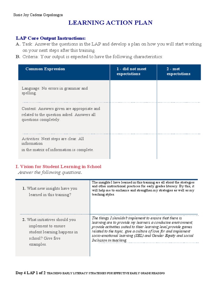 LEARNING ACTION PLAN - ABC Template | PDF
