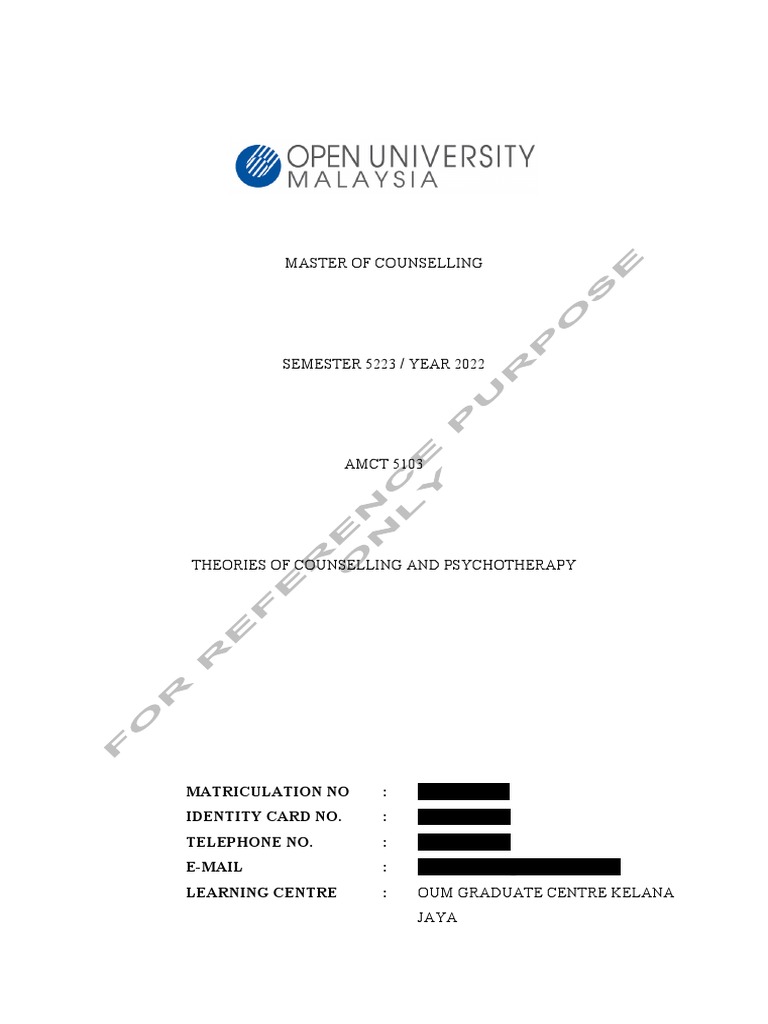 OUM AMCT5103 Theories of Counselling & Psychotherapy - Assignment ...