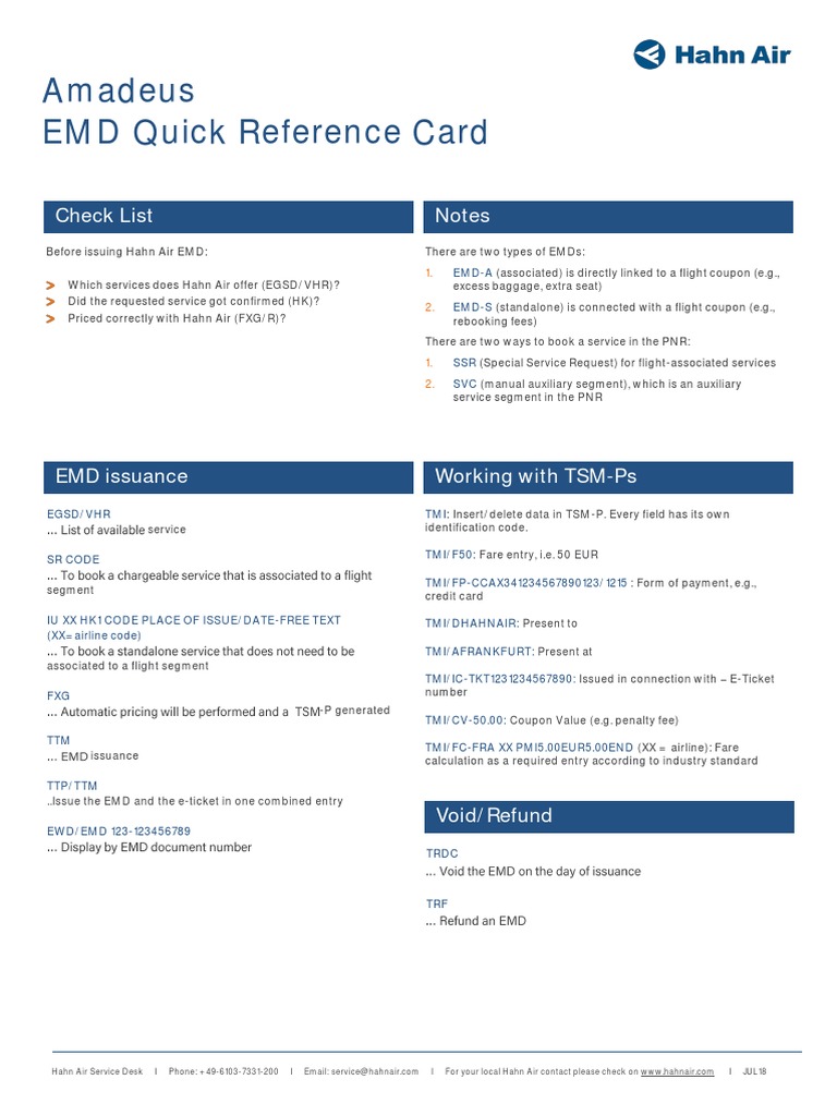 EMD Quick Cards Amadeus | PDF