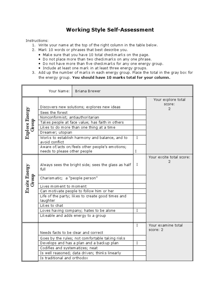 Working Style Self-Assessment | PDF | Psychology