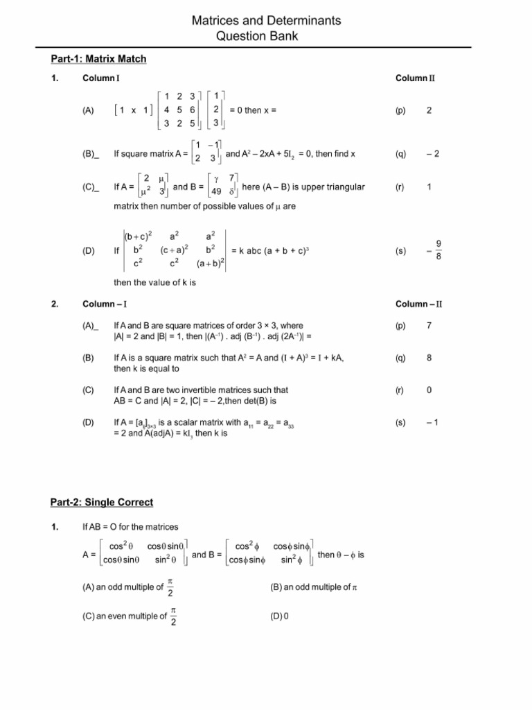 QuestionBank MatricesandDeterminants2 | PDF
