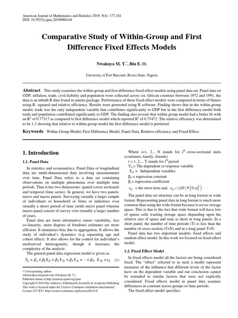 Fixed Effect Model First Differenciing | PDF