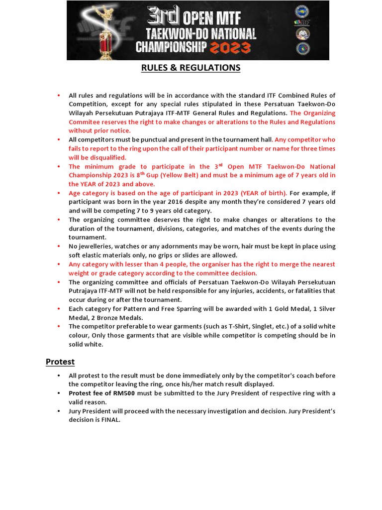 Rules & Regulations (3rd Open MTF National Championship 2023) PDF