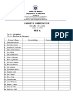 Parents Orientation Attendance Sheet