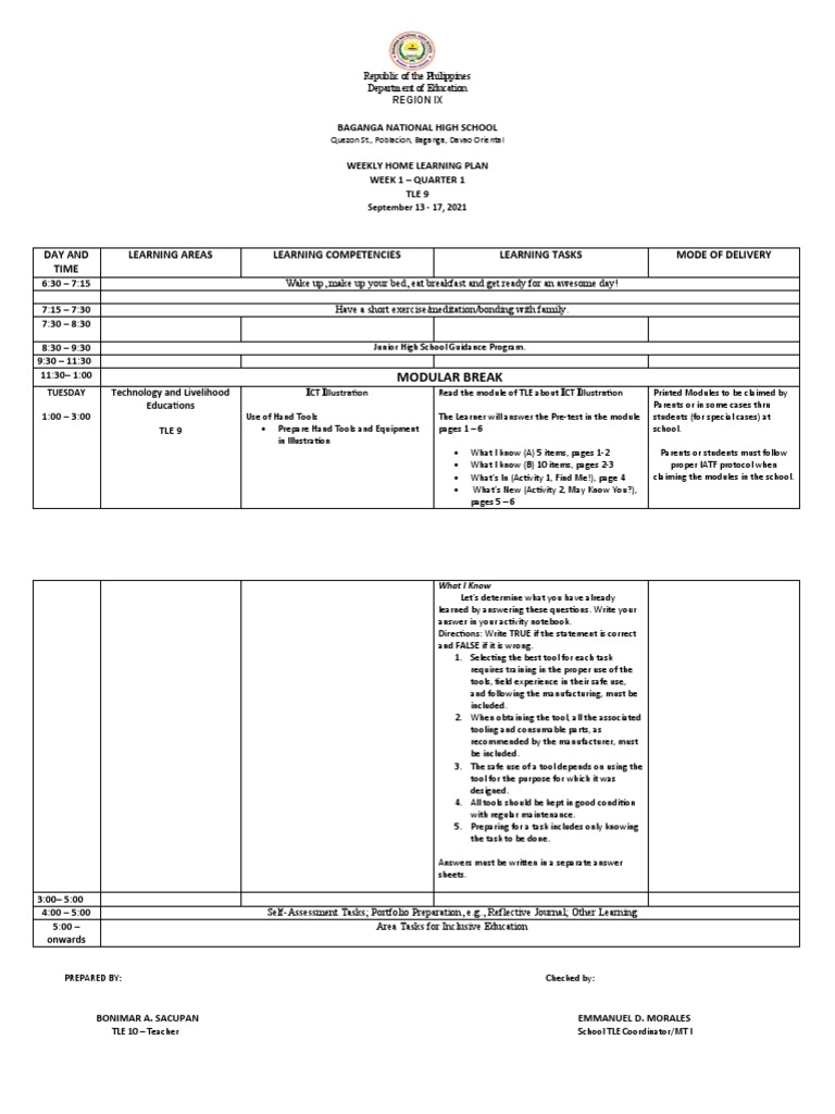 weekly-home-learning-plan-grade-9-pdf-educational-technology-drawing