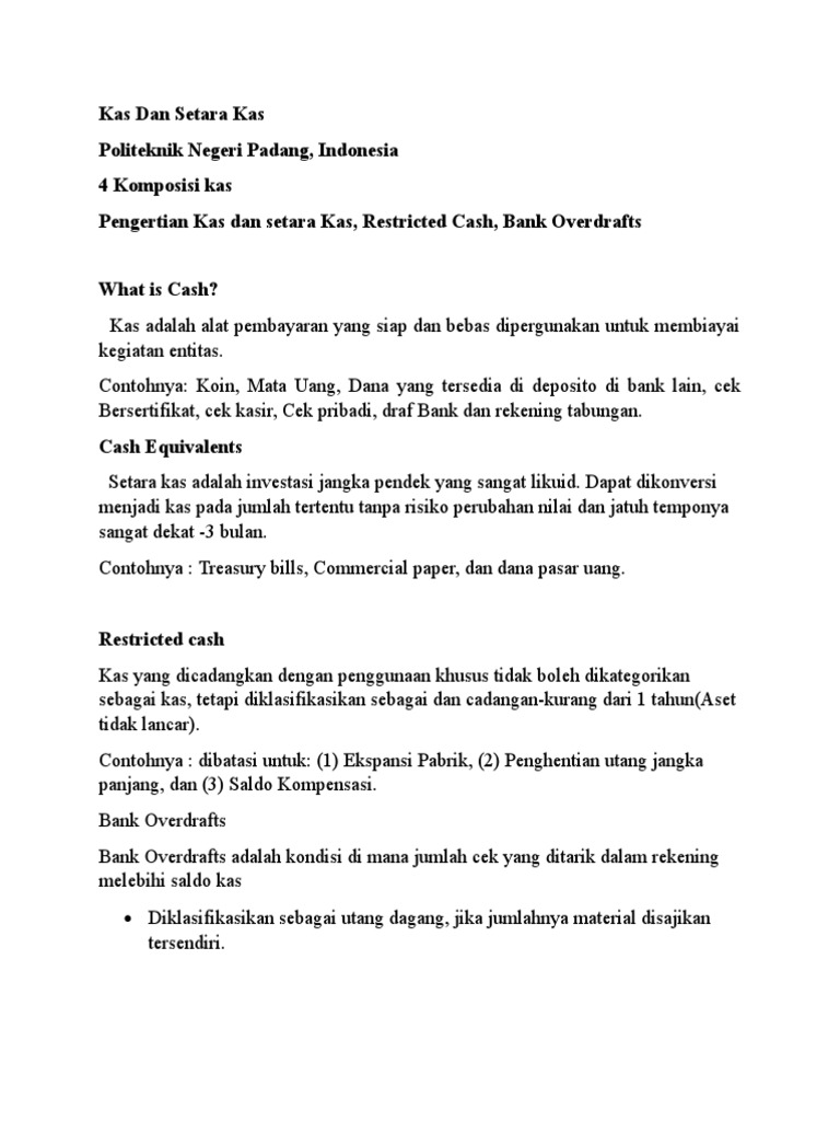 4 Komposisi Kas Pengertian Kas Dan Setara Kas Restricted Cash Bank