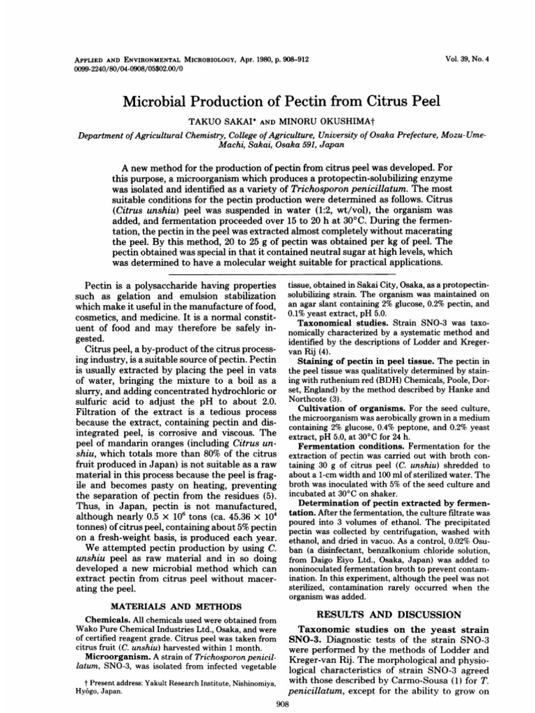 Microbial Production of Pectin From Citrus Peel PDF Growth Medium