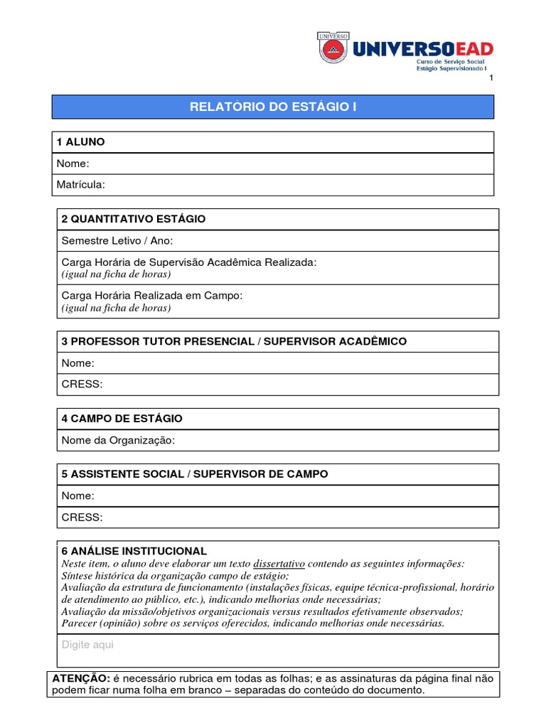 6 Relatório Do Estágio I - Modelo | PDF