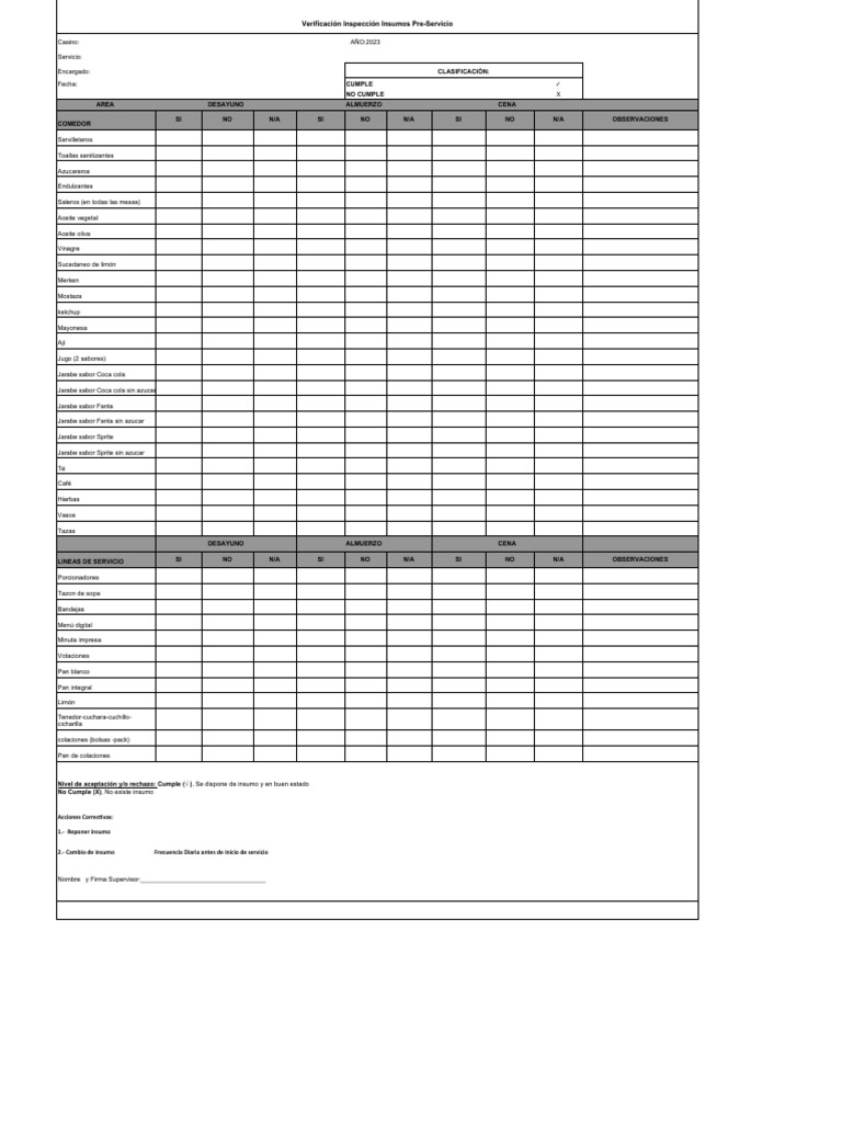 Check List Pre Servicio | PDF