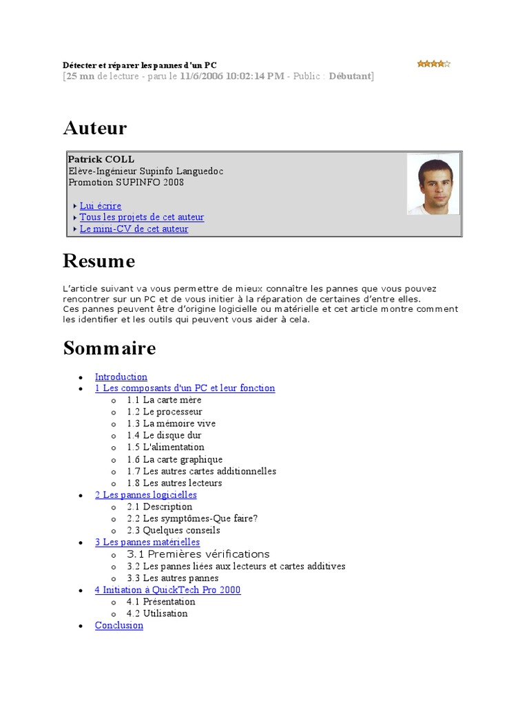 Détecter Et Réparer Les Pannes D Pdf