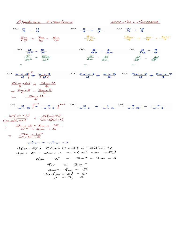 Adding Algebraic Fractions PDF