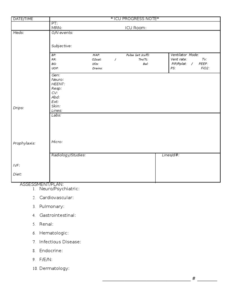 Icu Progress Note Template Revised Animal Physiology Anatomy
