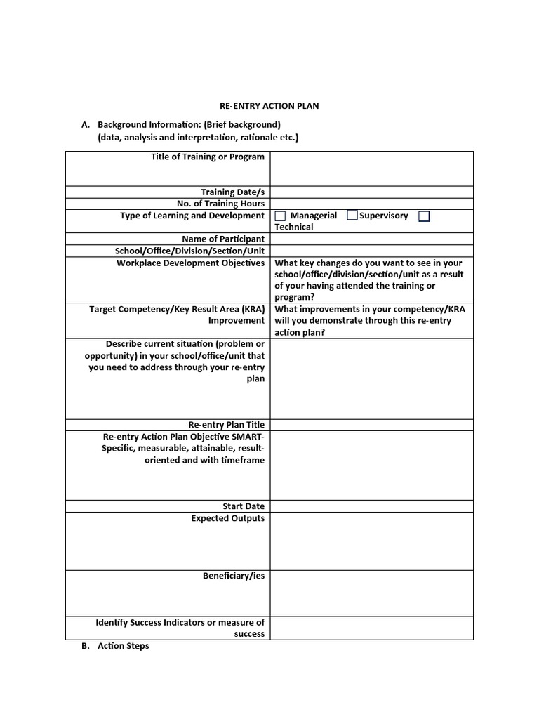 Re-Entry Action Plan Template | PDF | Business