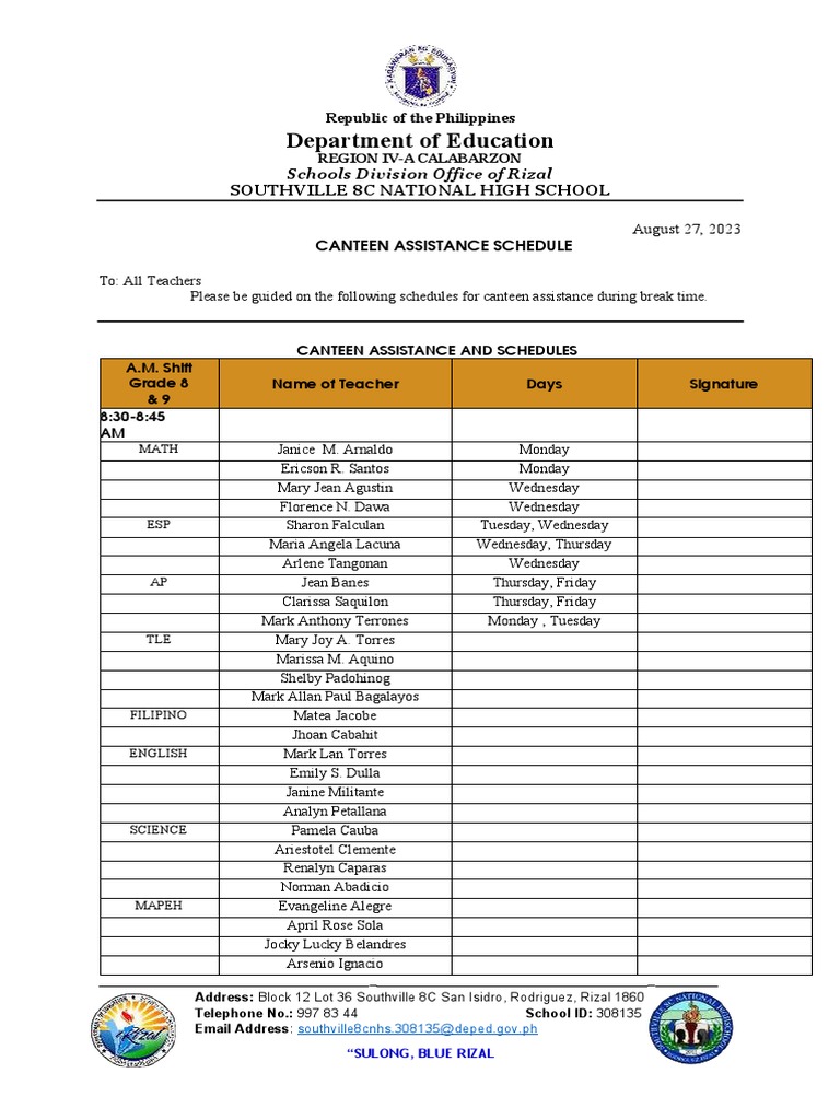 School Canteen Assistance 2023 2024 PDF Asia Philippines