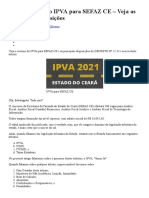 Resumo Imposto IPVA para SEFAZ CE – Veja as Principais disposições