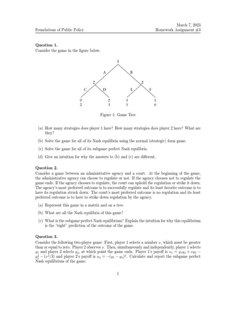 Public Policy Game Theory Analysis | PDF
