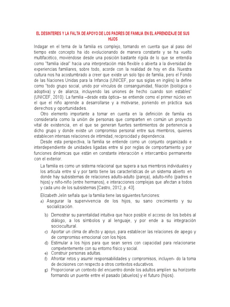El Desinteres y La Falta de Apoyo de Los Padres de Familia en El ...