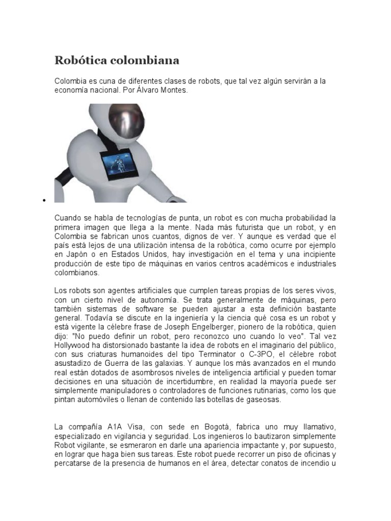 Avances en robótica en Colombia | PDF | Robot | Robótica