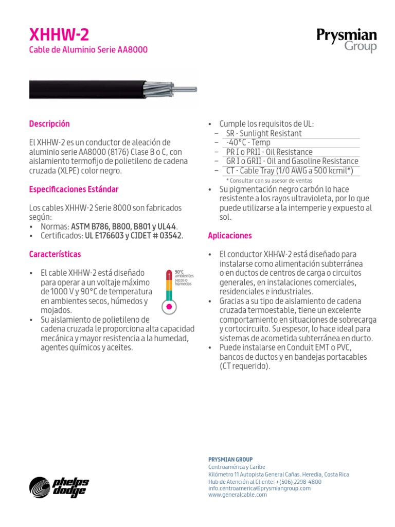 Cable XHHW2 Serie8000 PHELPS DODGE PDF