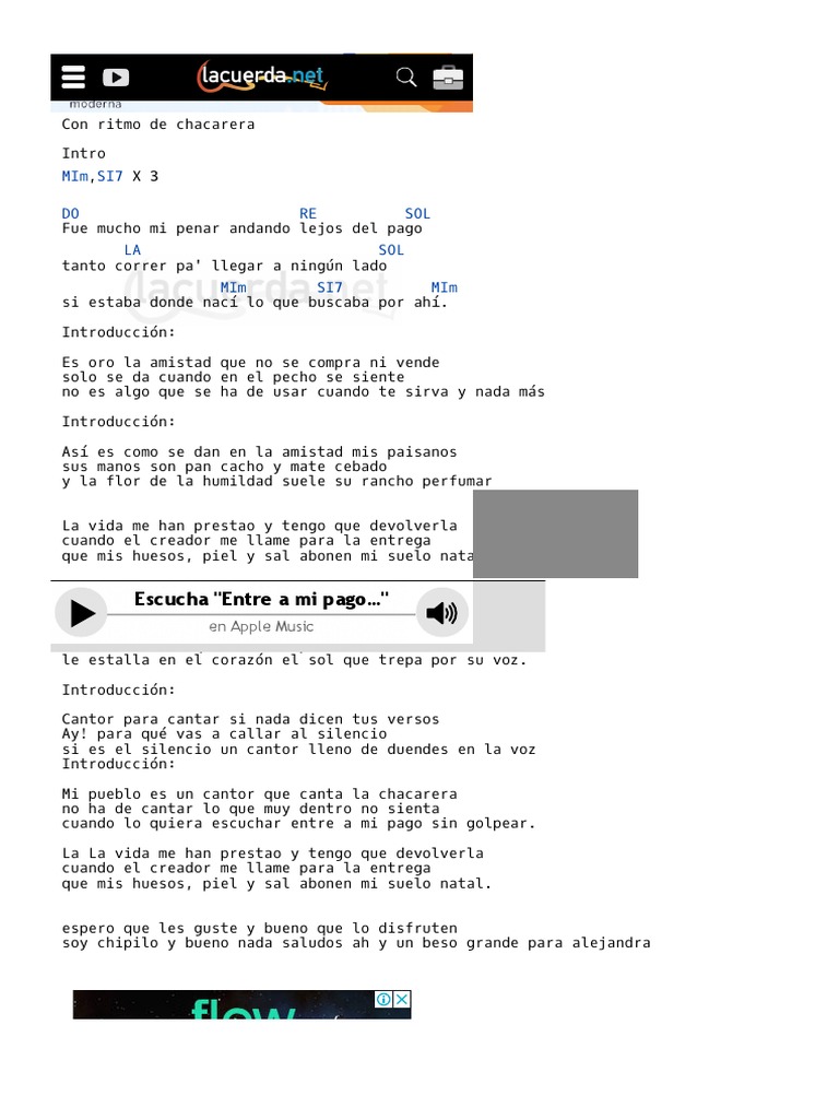 ENTRE A MI PAGO SIN GOLPEAR, Soledad Acordes PDF