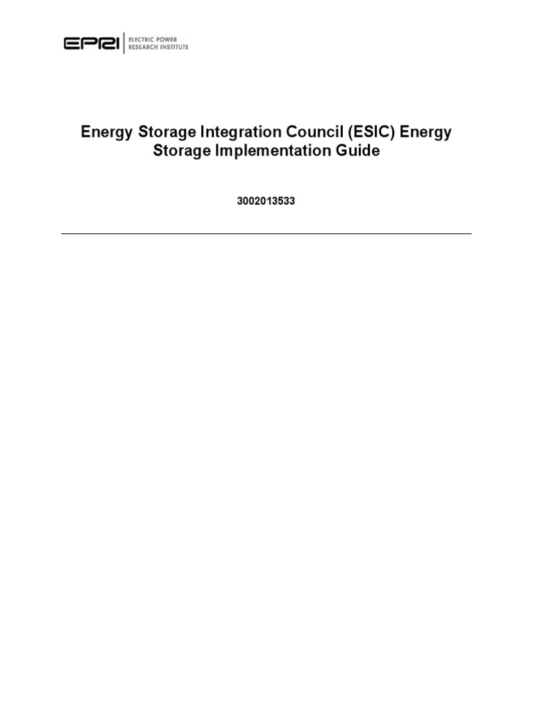 Energy Storage Integration Council (ESIC) Energy Storage Implementation