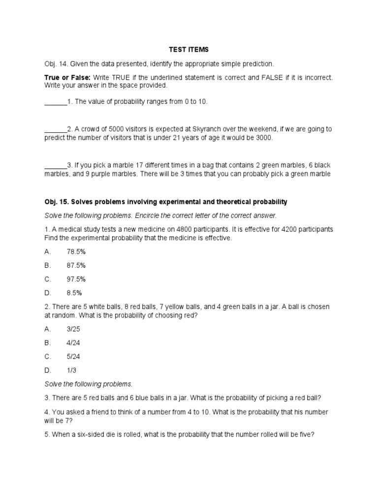 Obj-14-15-TEST-ITEMS_Table of Specification | PDF