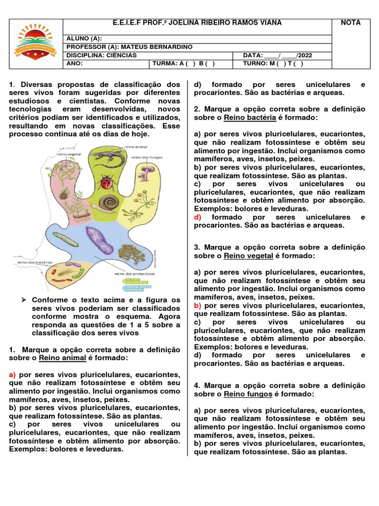 Classificação dos Seres Vivos | PDF | Eucariotas | Bactérias