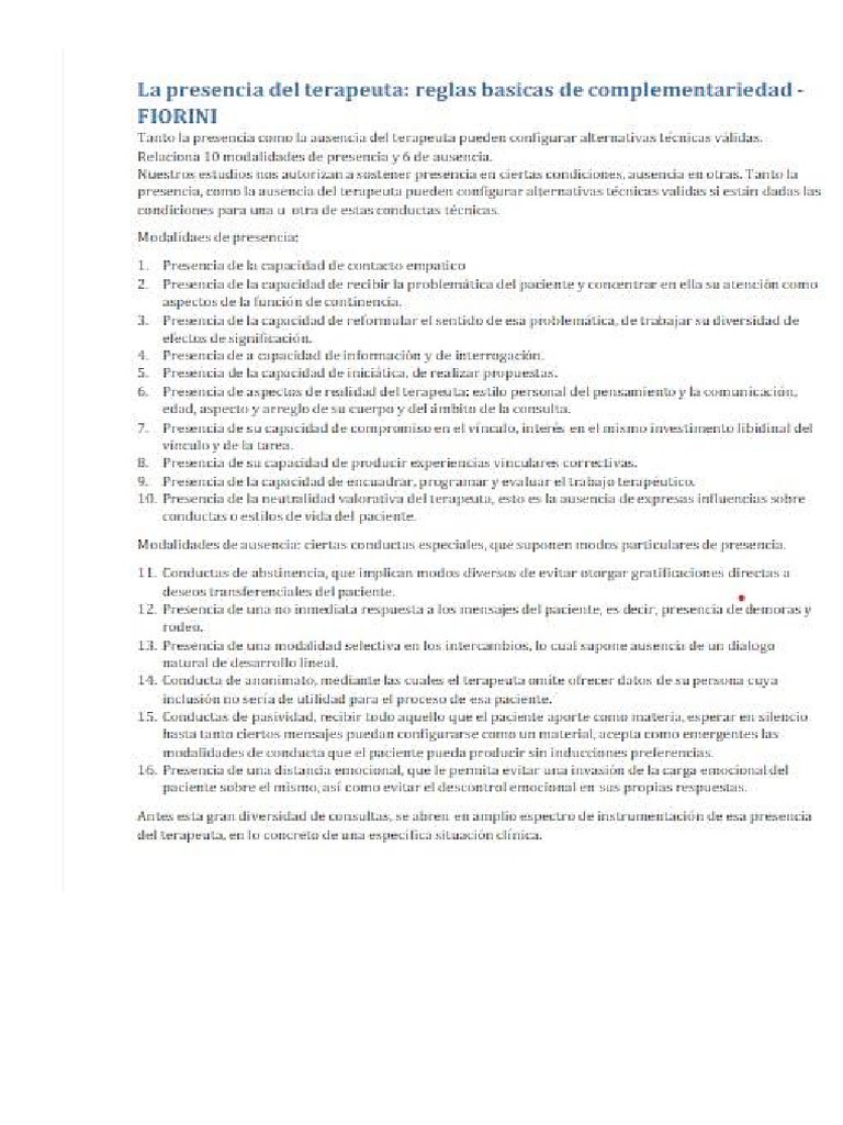 Fiorini, H. La presencia del terapeuta. Reglas técnicas de ...