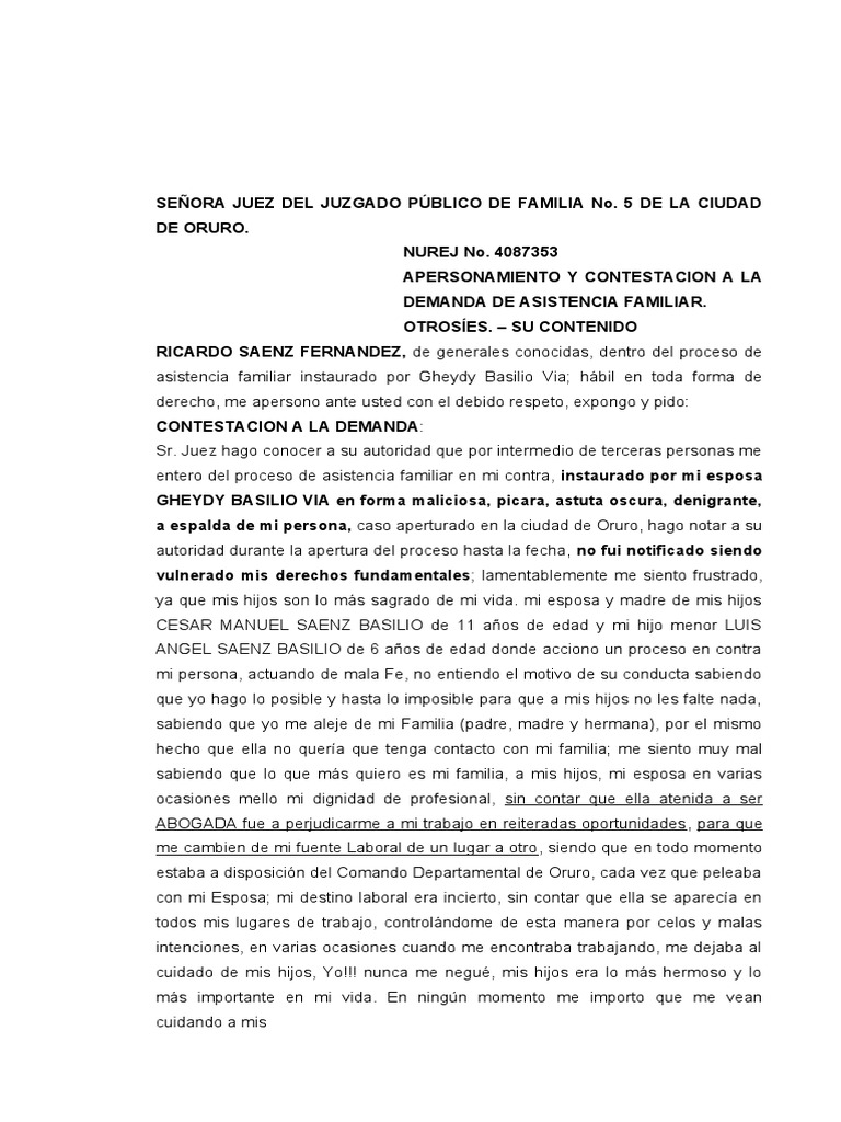 Ricardo Juzgado 5to. de Familia | PDF | Demanda judicial | Ley procesal
